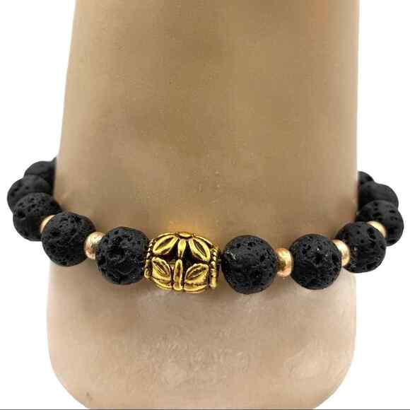 Blue stone gemstone charm. Lava bead diffuser bracelet. - Picture 2 of 3